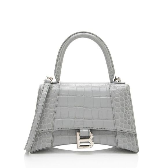 Balenciaga Shiny Croc Embossed Calfskin Hourglass Small Top Handle - Picture 1 of 16